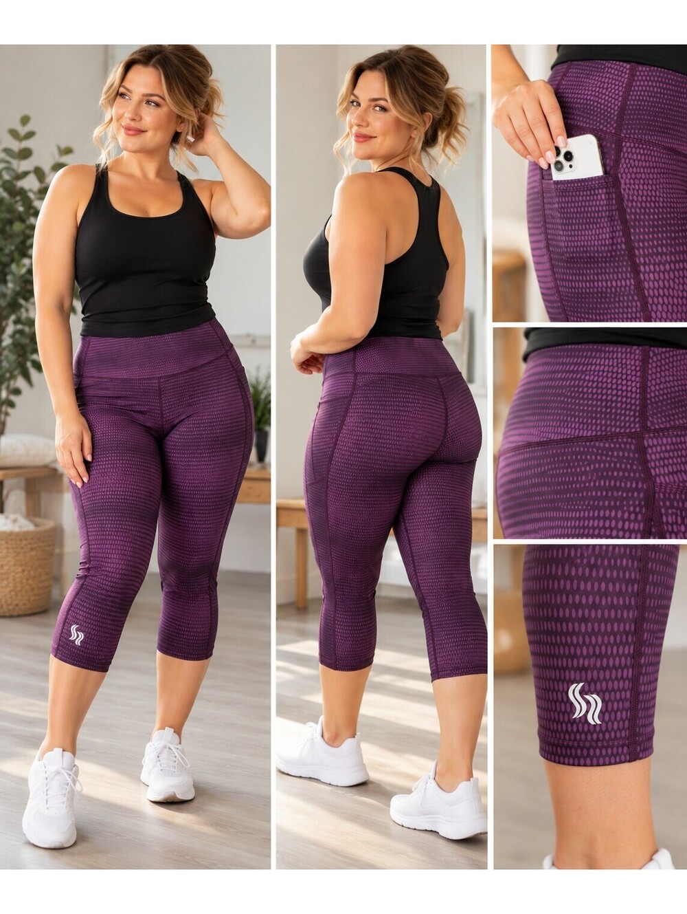 NWT Sportive Plus Chic Chocs Capri Leggings 3X NWT Purple Passion